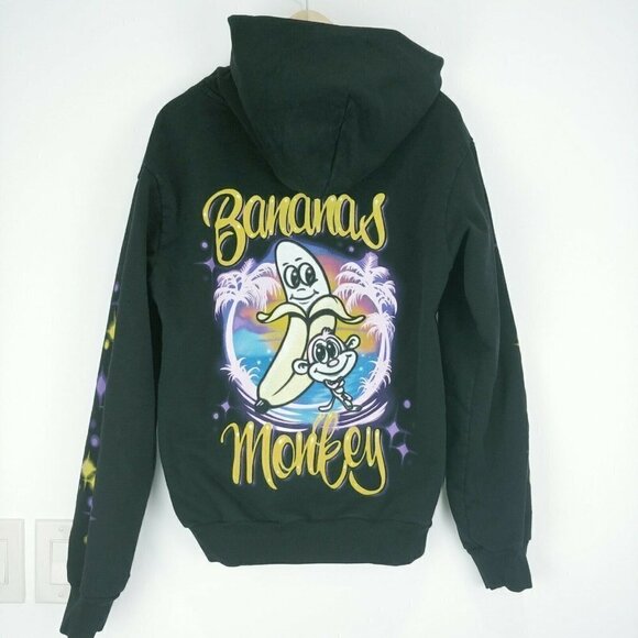Bananas Monkey Pullover Hoodie Unisex Small Black Airbrush Graphic Streetwear - Picture 2 of 8